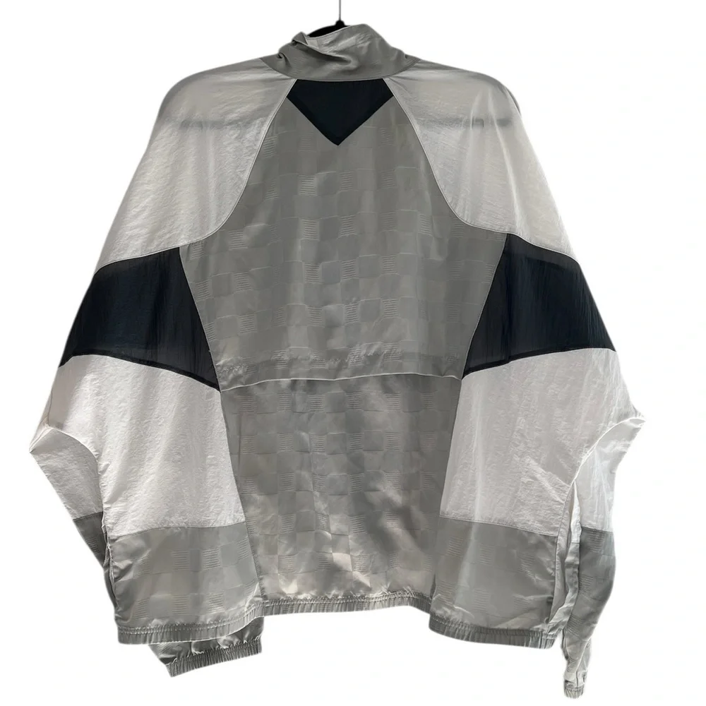 Savage X Fenty Unisex White & Light Gray Checker Windbreaker- Woman XL, Man L